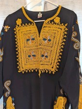 Women  s Black  Gold Embroidered Kaftan Dress Palestinian; traditional;