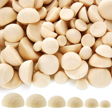 300pcs Half Wooden Beads 6 Sizes Natural Half Wooden Balls Unfinished Round