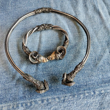 Sterling .925 Double Ram Hinged Zodiac Chocker Necklace and Bracelet