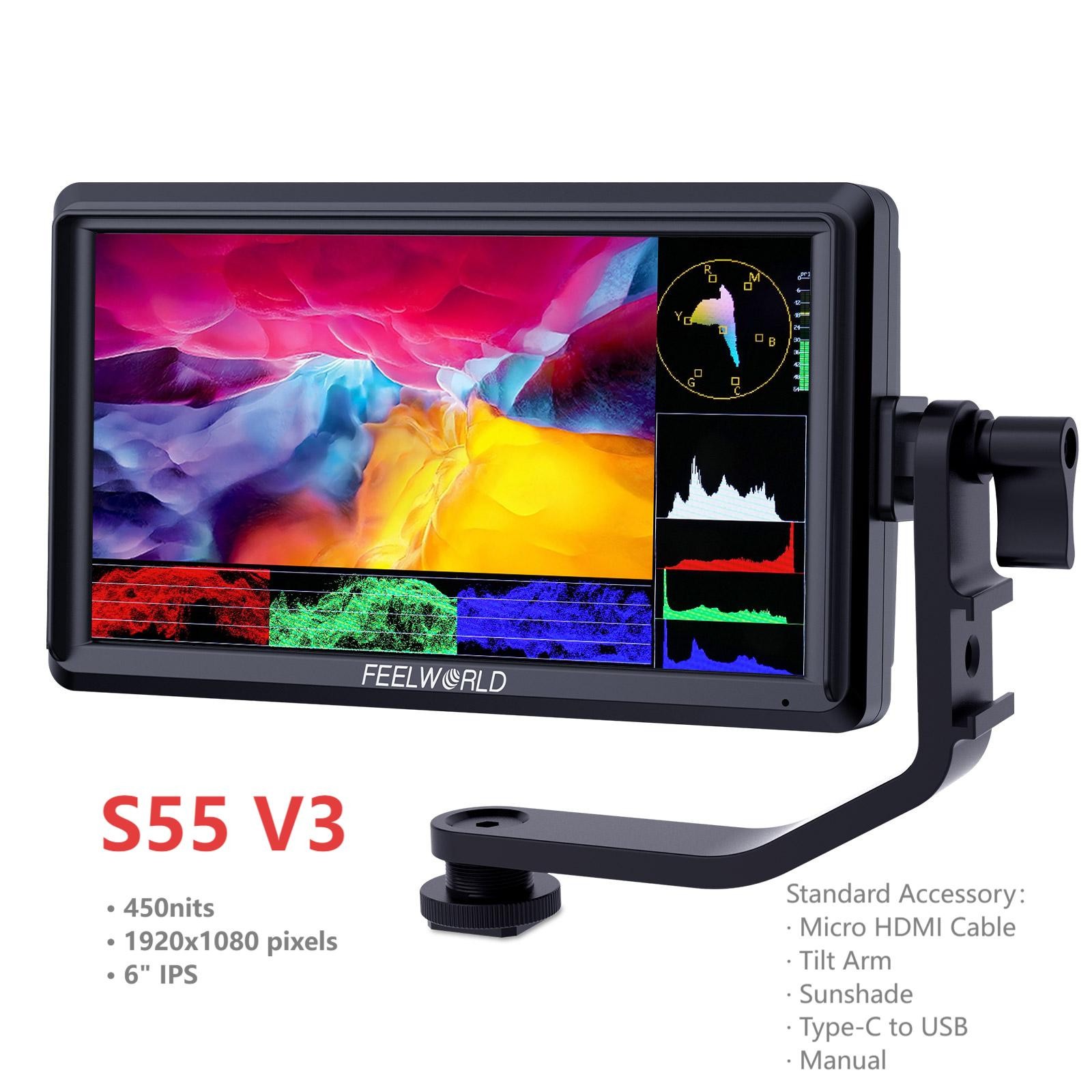 FEELWORLD S55 V3 6 inch DSLR Camera Field Monitor 3D LUT Full HD 1920x1080  LCD