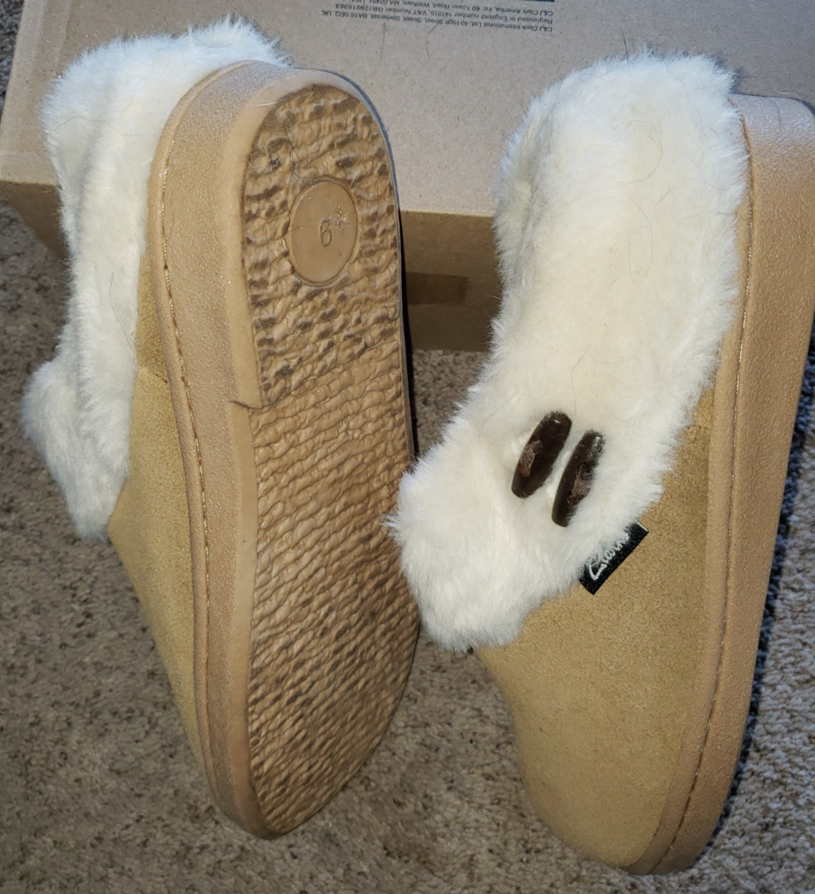 SAOLA pantofole donna CLARKS HARMONI BAY taglia 9 pelliccia bordo suola rigida fondo SUPER BELLE!