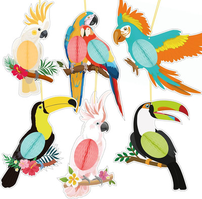 Hawaii Papagei Deko 6 Stück Papier Vögel Tiki Bar Party Dekoration 3D Tropische 