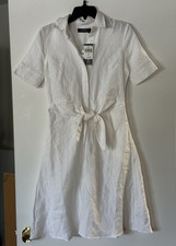 Ralph Lauren White Linen Shirt Dress Tie Waist Short Sleeve Collared Size 00
