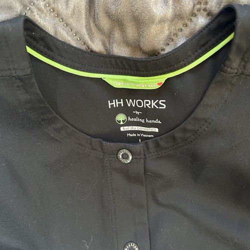 Large Black Long Sleeve Polyester/Spandex Scrub Jacket With Snap Closure - Picture 9 of 11