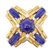 ALDO CIPULLO 1970 Maltese Pendant Brooch In 18Kt Gold With Diamonds & Lapis