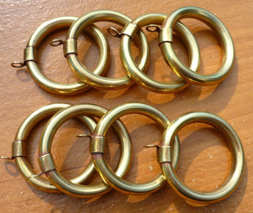 (8) VTG Antique Hollow SOLID Brass 1-1/4" Round Eyelet Curtain Drapery Rings