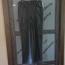 Edgely by Maurices Black Faux Leather Cargo Pants High Rise Relaxed Straight