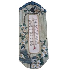 Taylor 14.5" Resin Blue Bird & Birdhouse Floral Garden Wall Hanging Thermometer
