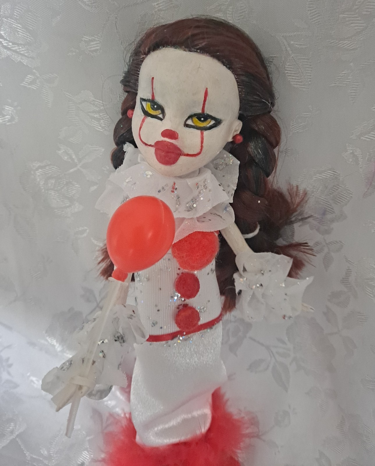 Killer Clown an ooak Bratz doll custom repainted art red boa balloon