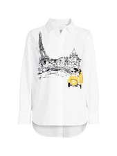 Karl Lagerfeld Paris Choupette Scooter Graphic Blouse Shirt Women Size XS (F3)