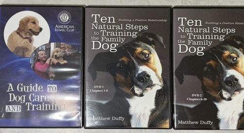 Lot of 3 Dog Training DVDs AKC & 10 Natural Steps to Training the Family Dog