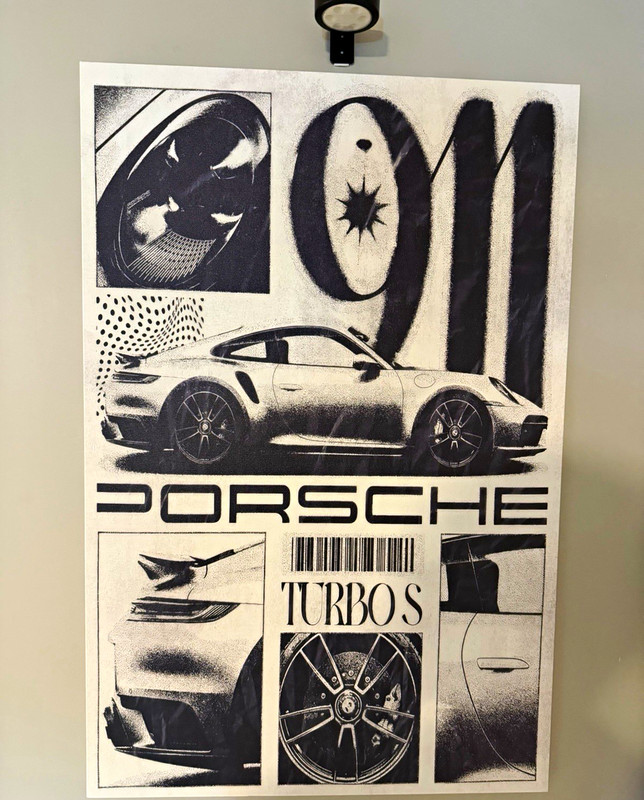 Porsche 911 Turbo Black & White Vertical Print Poster, Cars Automotive Theme