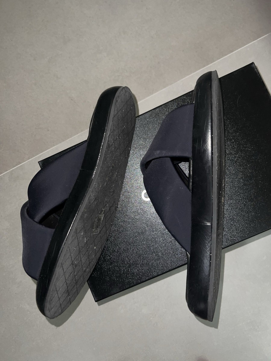 Chanel Black Fabric Criss Cross Puffy CC Logo Slide Mule Sandal