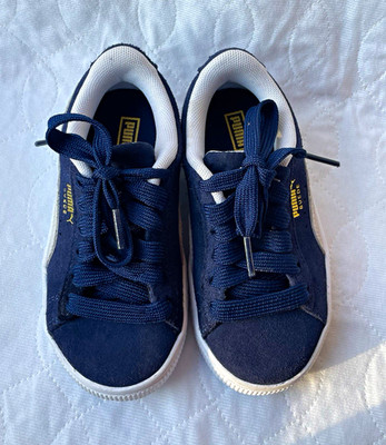 PUMA Suede Unisex Kinder Sportschuh Sneaker Blau/Weiß Low Top EU 28 Freizeit