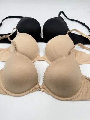 Three Victoria Secret Size 34 C Beige Push Up & T-Shirt, Black Perfect Shape UW