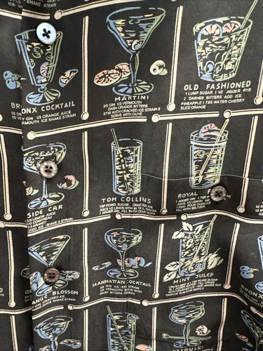 Camisa de campamento Tori Richard 100 % seda L negra abotonada bebida cóctel ingredientes - Imagen 4 de 7