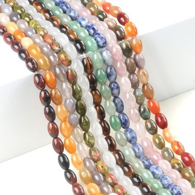 10Strand Mixed Natural Stone Gemstone Olivary Rice Loose Beads Jewelry 15'' 4x6mm