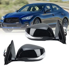 Side Mirror For Infiniti Q50 2014-2019 2020 2021 Left & Right Signal Gloss Black
