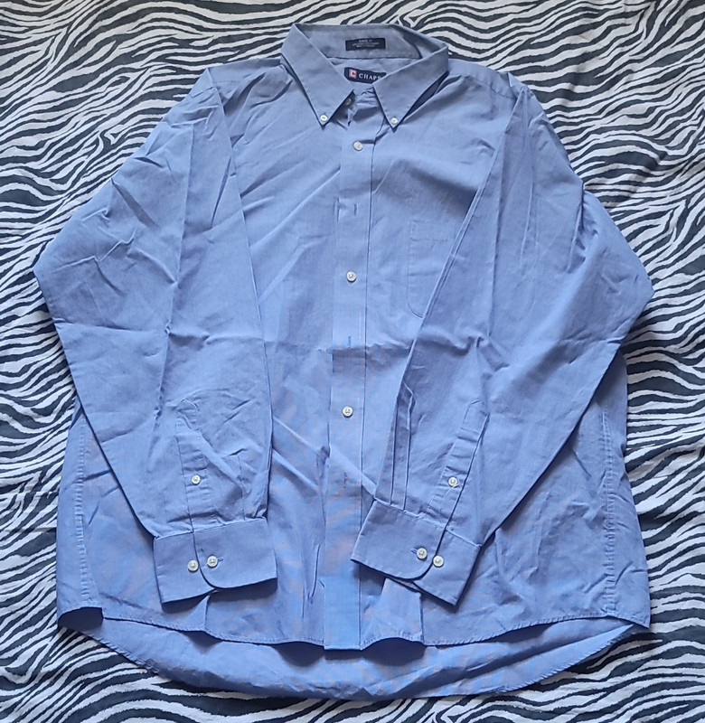 Chaps Classic Fit Wrinkle Free Blue Solid Button-Down Dress Shirt XL 17.5 34/35