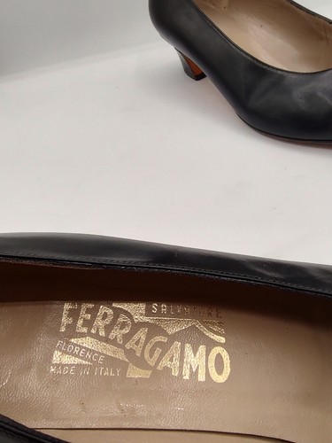 Salvatore Ferragamo Womens Heels Black Cap Toe Block Heel size 10 B - Picture 12 of 13
