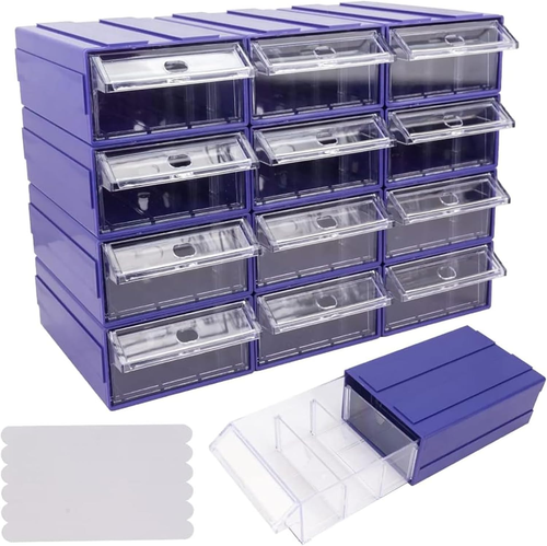 12 Pcs Drawer Stacking Storage Cabinet, Blue Plastic Drawers Storage ...