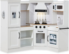 Pretend Play Corner Kitchen, Ultimate Interactive Wooden Kids Playset W/Lights 