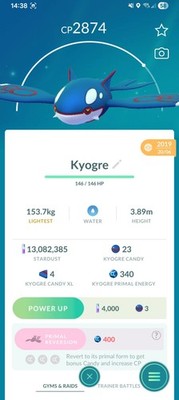 Kyogre Pokemon Garantiert Glück von 2019-20 Registriert oder 30 Tage