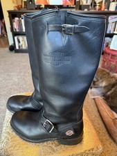 Stivali da ingegnere vintage Harley-Davidson in pelle nera - uomo taglia 9 quasi come nuovi