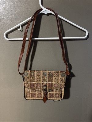 New with Tags Natural Cork Crossbody Bag, Portuguese Tile Print Vegan 