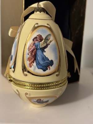 4  Golden Decorative Angel Egg Shaped Hanging Ornament Trinket Box Preowned**