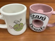 SET of TWO DIFFERENT Stan's Donuts & Coffee Ceramic Diner Mugs
