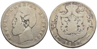 FITZ ROMANIA ROMANIA CAROL I 5 LEI 1881 37mm 23 79g ARGENTO ±QQ3