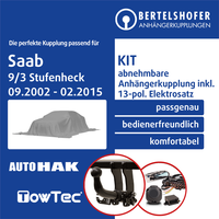 für Saab 9/3 Stufenheck Typ YS3F 09.2002-02.2015 AHK Abn. +13Pol Spez E-Satz TOP