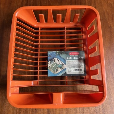 Rare NEW 1978 Vintage Rubbermaid Orange Twin Sink Dish Drainer Drying Rack  Retro