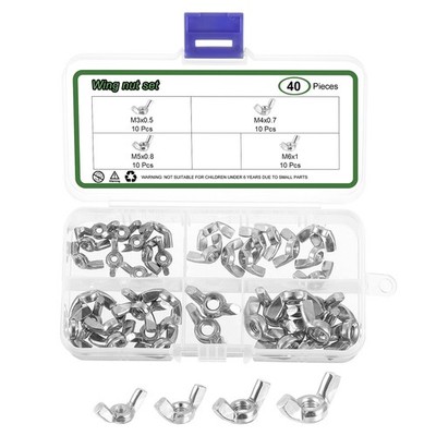 40 Pcs Wing Nut, M3/4/5/6 Stainless Steel Hand Tighten Wing Nut