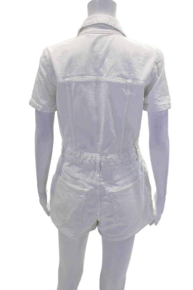 Mameluco de manga corta con botones de mezclilla para mujer Zara blanco algodón talla mediana Foto 3 de 4