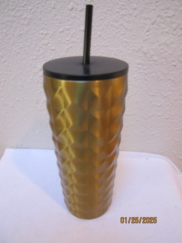 NWT Starbucks 2024 Holiday Metallic Gold & Black Studded Stainless Steel Tumbler - Picture 2 of 3