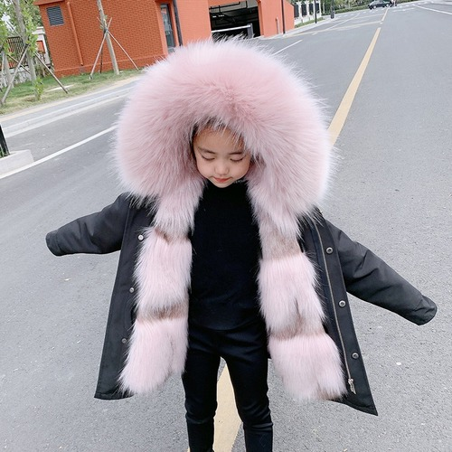 Boys Girls Jacket Parkas Faux Fur Liner Outerwear Imitation Hood Jackets Coats - Picture 14 of 19