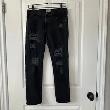 Current/Elliott Boyfriend The Fling Repair Distressed Black Jeans Size 25