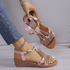 Womens Comfy Strappy Sandals Elastic Ladies Summer Open Toes Bling Shoes Size
