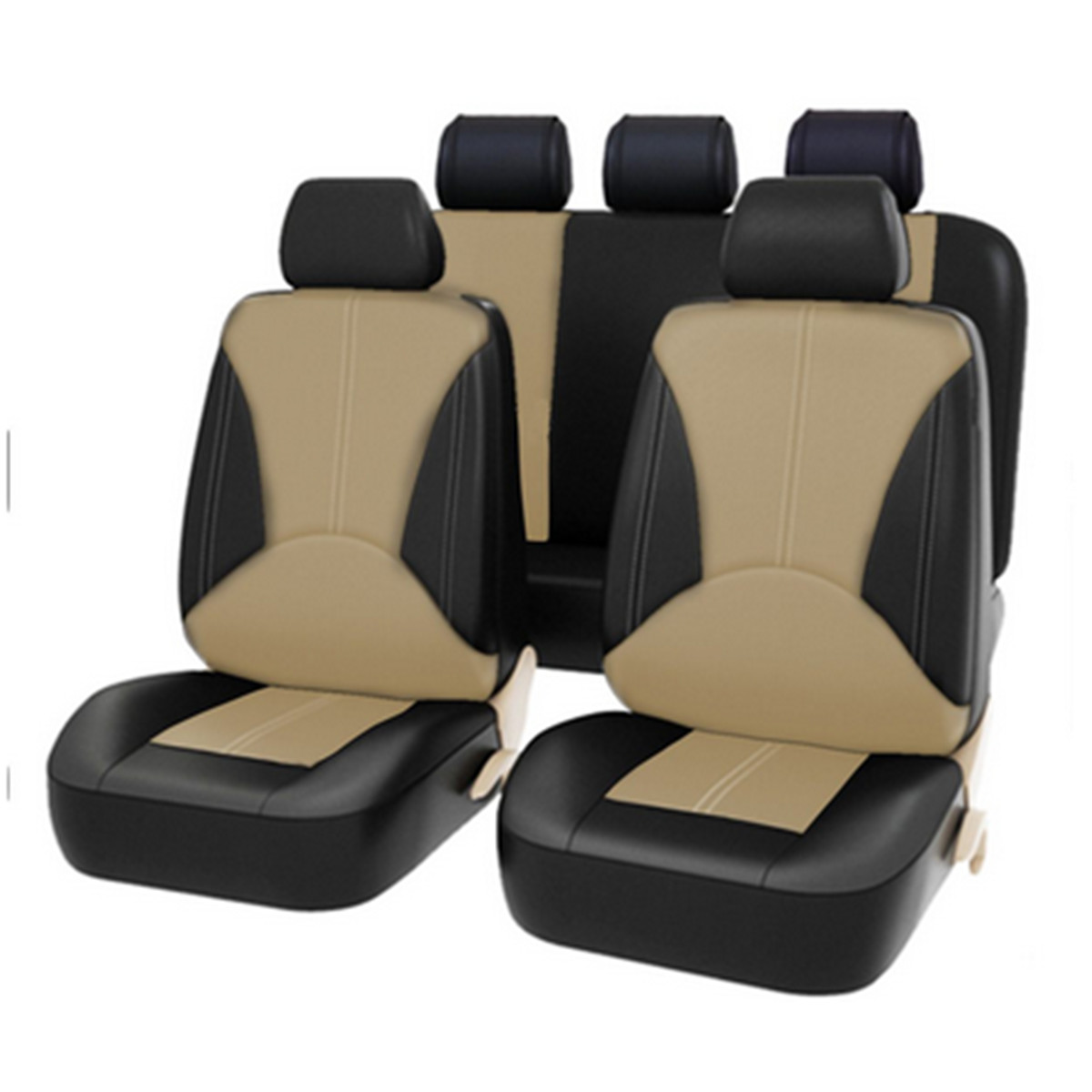 9PCS PU Leather Car Seat Cover Protector Full Set Front Rear Seat Cushion Mat