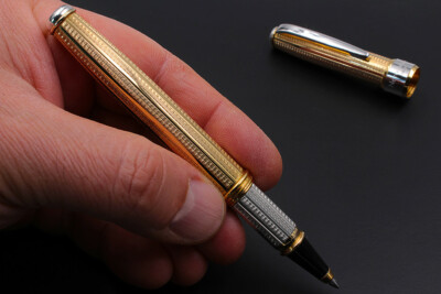Aztec Gold Handmade Solid Silver Roller Ballpen Blue Ink Parker Type Refill