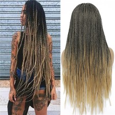 26" Thin Box Braids Wigs for Black Women Full Braids Wigs Party Wig Middle Part