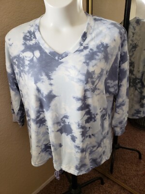 BRAND NEW:Women's Fred David Size 1X Blue Tie Dye 3/4 Sleeves with Tie Waistline