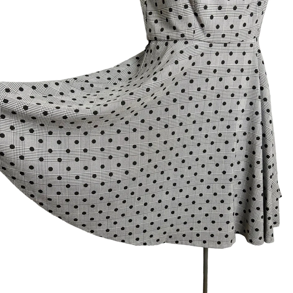 Elle Gray Glen Plaid Polka Dot Houndstooth Fit & Flare Sleeveless Dress Size 10 - Image 2 of 4