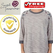 Secret Treasures Women's SIZE S 4-6 Grey Heathe 3/4 Raglan Sleeve Sleep Top NEW