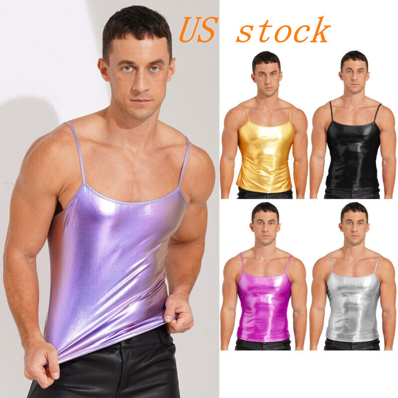 Camisola Sissy Hombres Brillo Camiseta sin mangas Brillante Calce Ajustado Camisa Travesti Prendas para club nocturno