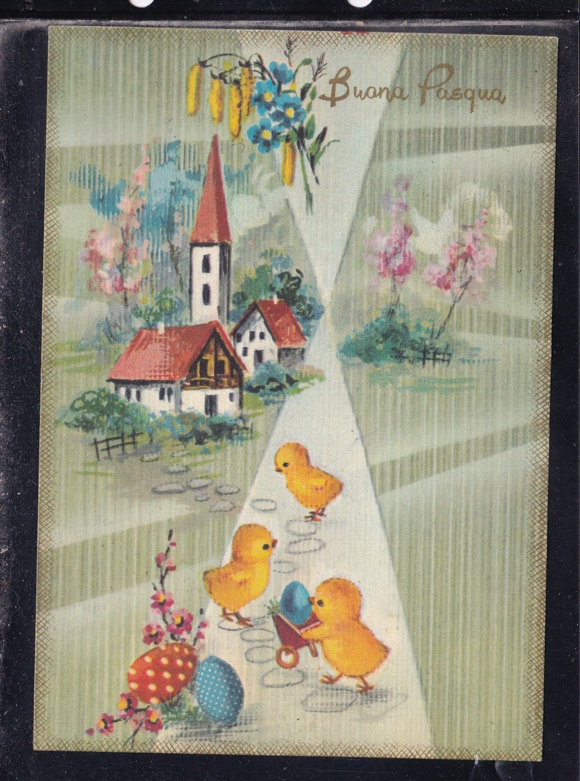 Cartolina Buona Pasqua Pulcini Paesaggio ZB840