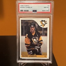 1985 Topps #9 Mario Lemieux PSA 8 Rookie RC HOF Penguins. HOCKEY GREAT!!