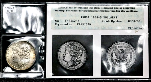 1887 $1 Morgan Silver Dollar - Philadelphia - ANACS MS60 VINTAGE SOFT PACK CC500